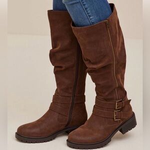 Torrid Brown Heeled Boots with Buckle Detail
